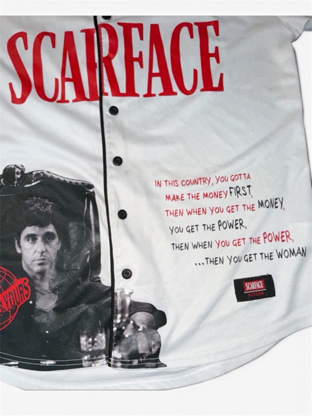 Reason Scarface Sz M White Button Front Baseball Jersey “World Is Yours” - Picture 3 of 5